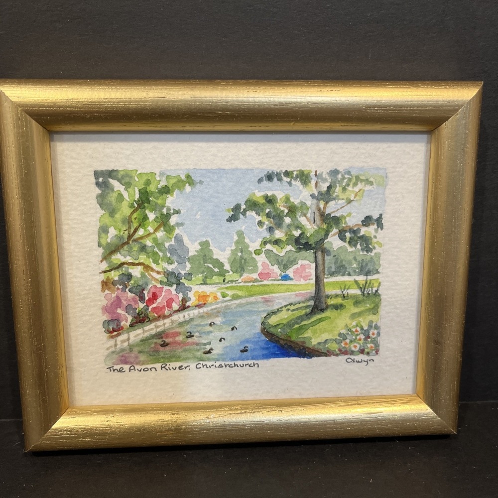 Olwyn Bills Painting  Multi Avon River Christchurch NZ Mini Watercolor